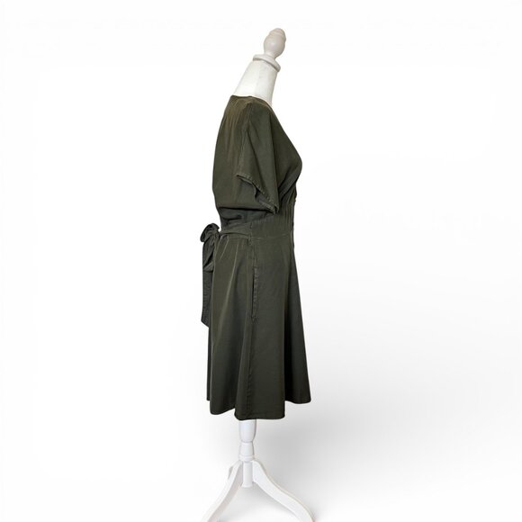 MARINE LAYER Camila Olive Green A-Line Button Front Mini Dress Boho Tie Waist - Picture 5 of 9